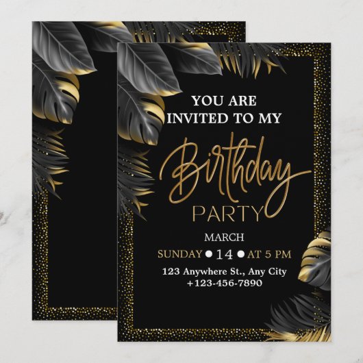 エレガントなトロピカルバースデーパーティー招待状 招待状 (正面/裏面)