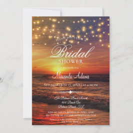 エレガントなトロピカルビーチストリングライト ブライダルシャワー 招待状