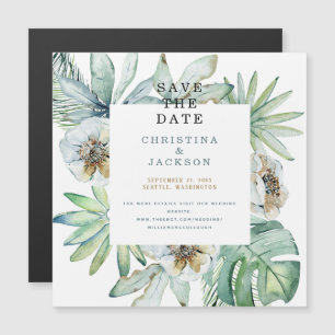 エレガントなトロピカルフォリア 結婚式 Save the Date マグネット招待状
