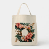 エレガントなトロピカルフラワーモノグラムのショッピングバッグ トートバッグ (裏面)