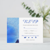 エレガントなトロピカルブルーの水彩蘭の結婚式RSVP 出欠カード (スタンド正面)