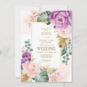 エレガントなトロピカルボヘミアンフラワーのグリーンウェディング 招待状 (正面)