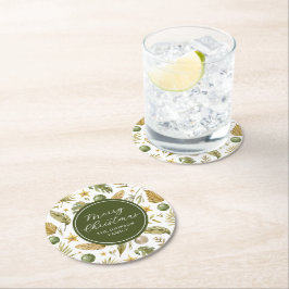 エレガントなトロピカルメリークリスマス ラウンドペーパーコースター