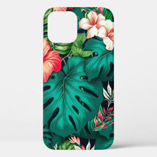 エレガントなトロピカルリーフとハイビスカスの花 iPhone 12 PROケース
