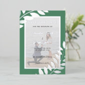 エレガントなトロピカルリーフの写真でSave The Dateを保存しよう 本物 箔招待状 (立ち正面)