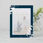 エレガントなトロピカルリーフの写真でSave The Dateを実現 箔招待状 (立ち正面)