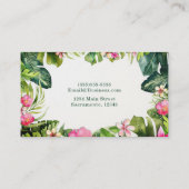 エレガントなトロピカル グリーンの葉の花の水彩 名刺 (裏面)