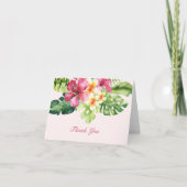 エレガントなトロピカル フラワー ピンクの感謝カード サンキューカード (正面)