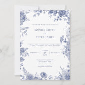 エレガントなトワル フレンチブルー ガーデン フローラル 招待状 (正面)