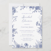 エレガントなトワル フレンチブルー ブライダルシャワー 招待状 (正面)