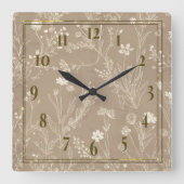 エレガントなトープ ブラウン ボタニカル ウォール クロック (正面)