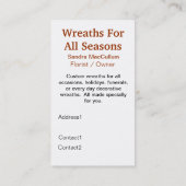 エレガントなドアのリースのカスタムな花屋の名刺 名刺 (裏面)