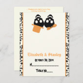 エレガントなドクロ ハロウィン オレンジ ウェディング プレイスクカード 招待状 (正面/裏面)