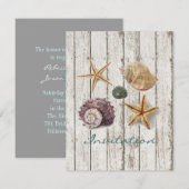 エレガントなドックの木の貝殻ビーチウェディング 招待状 (正面/裏面)