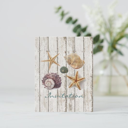 エレガントなドックウッド シーシェル ビーチ ウェディング 招待状 (スタンド正面)