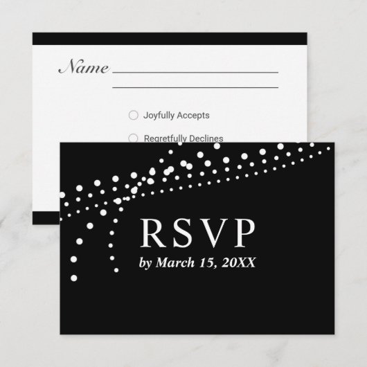 エレガントなドット柄ブラック/ホワイト返信カード 出欠カード (正面/裏面)