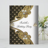 エレガントなドット 白 黒 ゴールド パーティー 招待状 (スタンド正面)