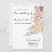 エレガントなドライ パンパス グラス フラワー ウェディング 招待状 (正面)