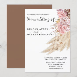 エレガントなドライ パンパス グラス フラワー ウェディング 招待状