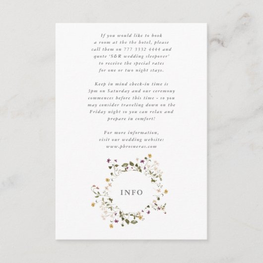 エレガントなドライ ワイルドフラワー パンパス フラワー ウェディング エンクロージャーカード (正面)