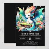 エレガントなドラゴンの誕生日 招待状 (正面/裏面)
