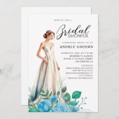 エレガントなドレスのイラストを使った ブライダルシャワーの招待状 招待状 (正面/裏面)