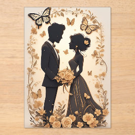 エレガントなドレスのロマンティックな結婚式のカップル アクリル招待状