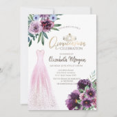エレガントなドレス、紫の花のキンセañera(クィンセアネーラ)用衣装 招待状 (正面)