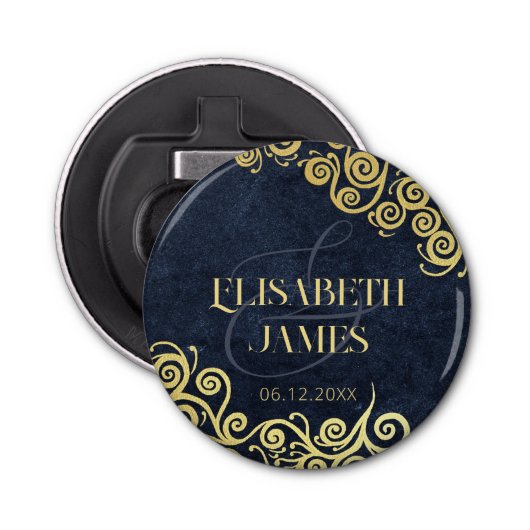 エレガントなナビーブルーとゴールドの冬のウェディング 栓抜き (正面)