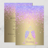 エレガントなニュークリスタル ダイヤモンド ウェディング リラックマ ゴールド 招待状 (正面/裏面)