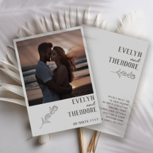 エレガントなニュートラルラインアートフラワーフォト招待