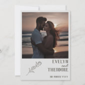 エレガントなニュートラルラインアートフラワーフォト招待 招待状 (裏面)