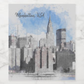 エレガントなニューヨークシティ・マンハッタン・スカイライン | オーダーメイド ワインラベル (シングルラベル)