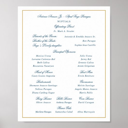 エレガントなネイビーとゴールドのウェディング エントゥラージ ポスター (正面)