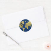 エレガントなネイビーとゴールドの世界地図の結婚式 ラウンドシール (封筒)