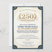 エレガントなネイビーとゴールドの250周年記念ガラパーティー 招待状 (正面)