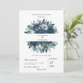 エレガントなネイビーとダスティブルーのモダンなフラワーの結婚式 招待状 (スタンド正面)