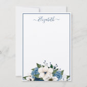 エレガントなネイビーとダスティーブルーの花柄パーソナライズ ノートカード (正面)