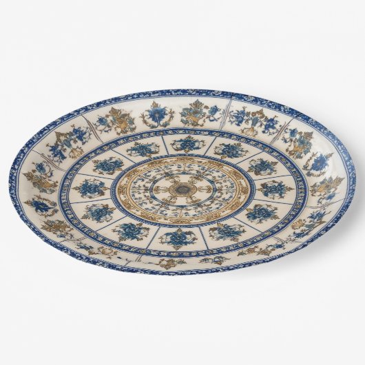 エレガントなネイビーとホワイトのヴィンテージペーパープレート ペーパープレート (アングル)