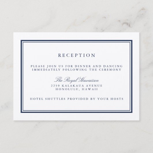 エレガントなネイビーとホワイトの結婚式の披露宴 エンクロージャーカード (正面)