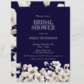 エレガントなネイビーとホワイトの花のブライダルシャワー 招待状