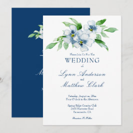 エレガントなネイビーとホワイトの花柄の結婚式 招待状