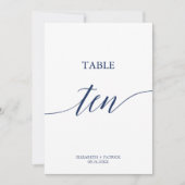 エレガントなネイビーのカリグラフィーテーブルナンバー10 招待状 (正面)