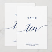 エレガントなネイビーのカリグラフィーテーブルナンバー10 招待状 (正面/裏面)