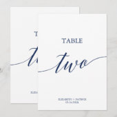 エレガントなネイビーのカリグラフィーテーブルナンバー2 招待状 (正面/裏面)