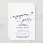 エレガントなネイビーのカリグラフィー婚約パーティー 招待状 (正面/裏面)