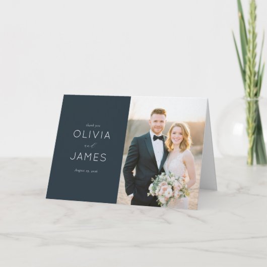 エレガントなネイビーのカリグラフィー サンキューカード (正面)