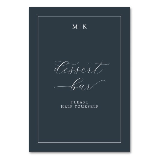 エレガントなネイビーのカリグラフィー テーブルナンバー (正面)