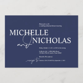 エレガントなネイビーのミニマリズム ウェディング リハーサル ディナー 招待状