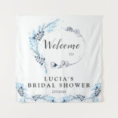 エレガントなネイビーのモノグラム フラワーブライダルシャワー ウェルカム タペストリー (正面)